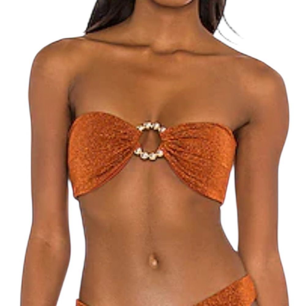 NWT Devon Windsor Calypso Bikini Top In Sienna Shimmer Gold Accents Large $110